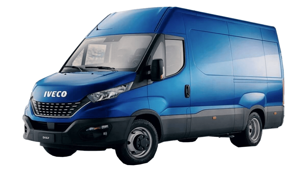 niebieski van Iveco transport oraz spedycja
