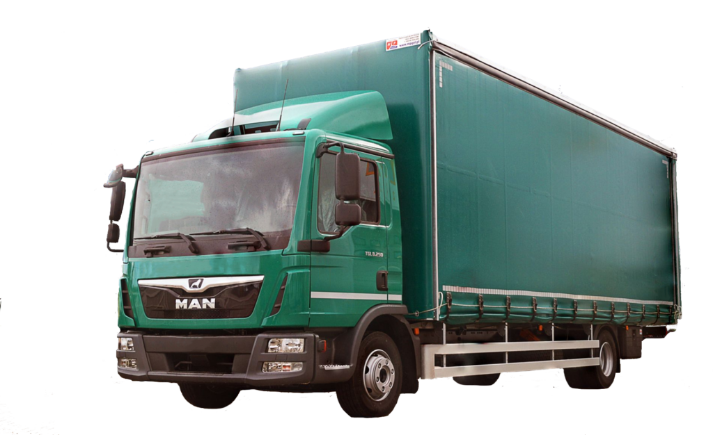 zdjęcie przedstawiające zielony tir MAN, spedycja.
